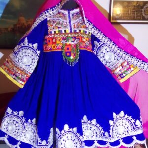 Afghani Frock in Velvet (Bakhmal) with embroidered shawl and trouser