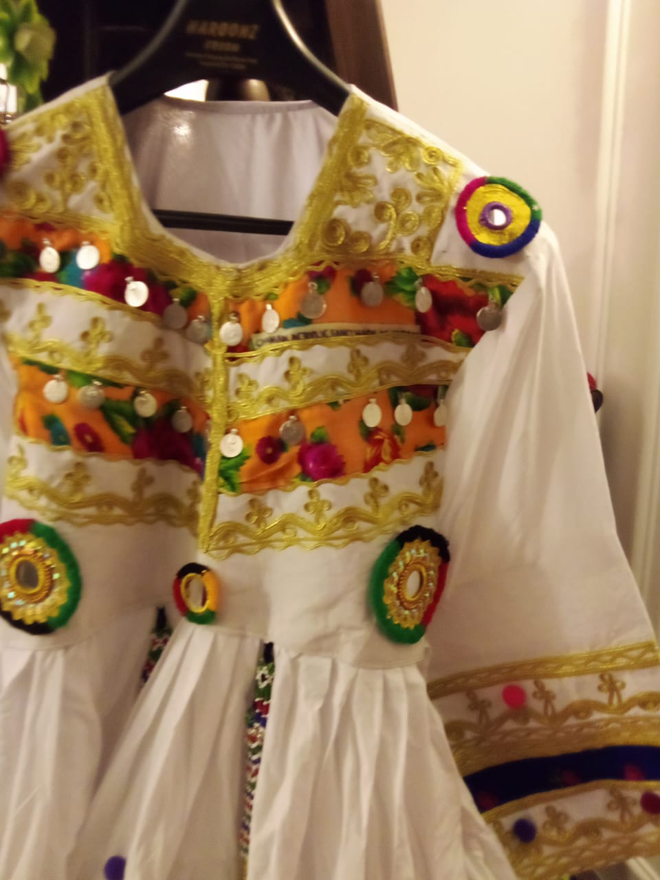 White Afghani frock with Shawl and Trouser & TWO FREE EXTRA SHAWALS, with exquisite look made for special occasions - Image 2