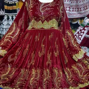 Rubby shade Velvet frock With Free Extra Afghani Shwal