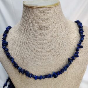 Handcrafted Lapis Lazuli necklace featuring deep blue natural beads with flecks of golden pyrite, arranged in gentle symmetry. A calming, celestial design that evokes wisdom, serenity, and timeless Afghan heritage.