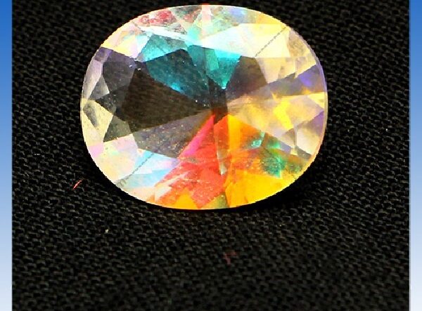 Faceted natural opal gemstone from Gilgit-Baltistan, 3.4 carats, diamond cut, shimmering with multicolor play-of-light—ideal for healing, vision enhancement, and dream fulfillment.