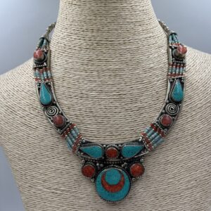 Traditional Tibetan Women's Jewelry | Turquoise & Coral Statement Piece