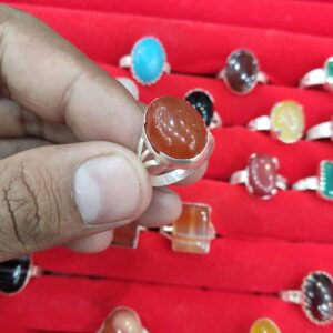 Sulemani Aqeeq Ring in 925 Italian Rhdodium Silver