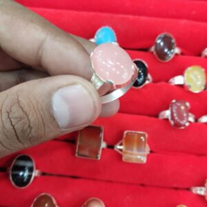 Rose Quartz Ring for Men in 925 Italian Rhodium Silver