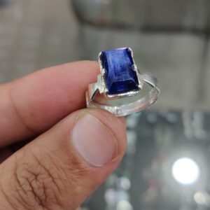 Sapphire Ring for Men in 925 Italian Rhodium Silver