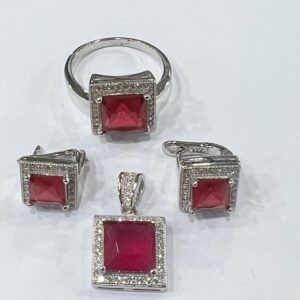 Elegant Italian rhodium plated zirconia jewelry set with CZ necklace and matching earrings for women