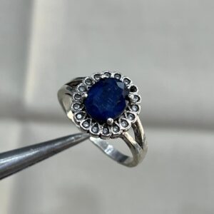 Natural Sapphire Ring In 925 Italian Silver With Rhodium Polish, Rust Resistant